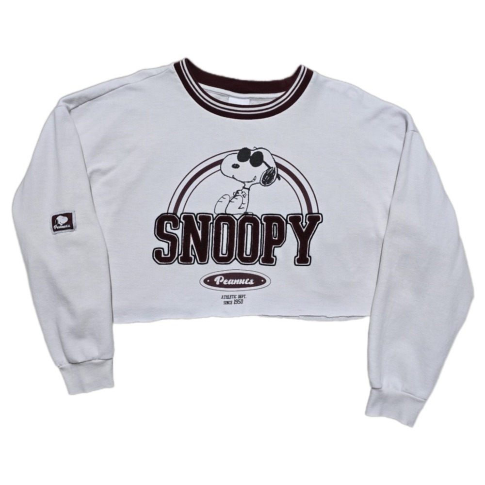 Cropped Snoopy Peanuts Sweatshirt Womens XL Graphic 1950‎ Athletic Sweater
